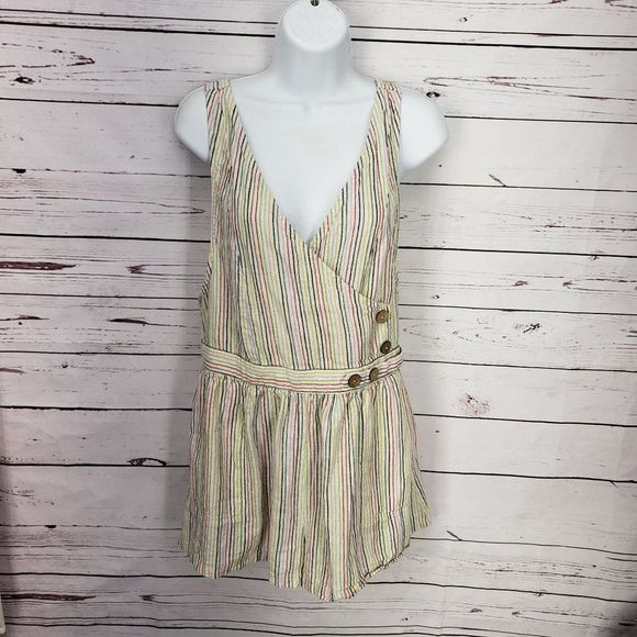 Vintage Havana‎ Multi Color Stripe Romper Linen Overall Shorts Large - Picture 14 of 15
